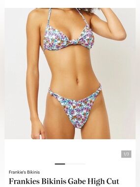Frankie’s Bikinis Gabe Halter String Bikini Top in Flower Farm, size XSmall.